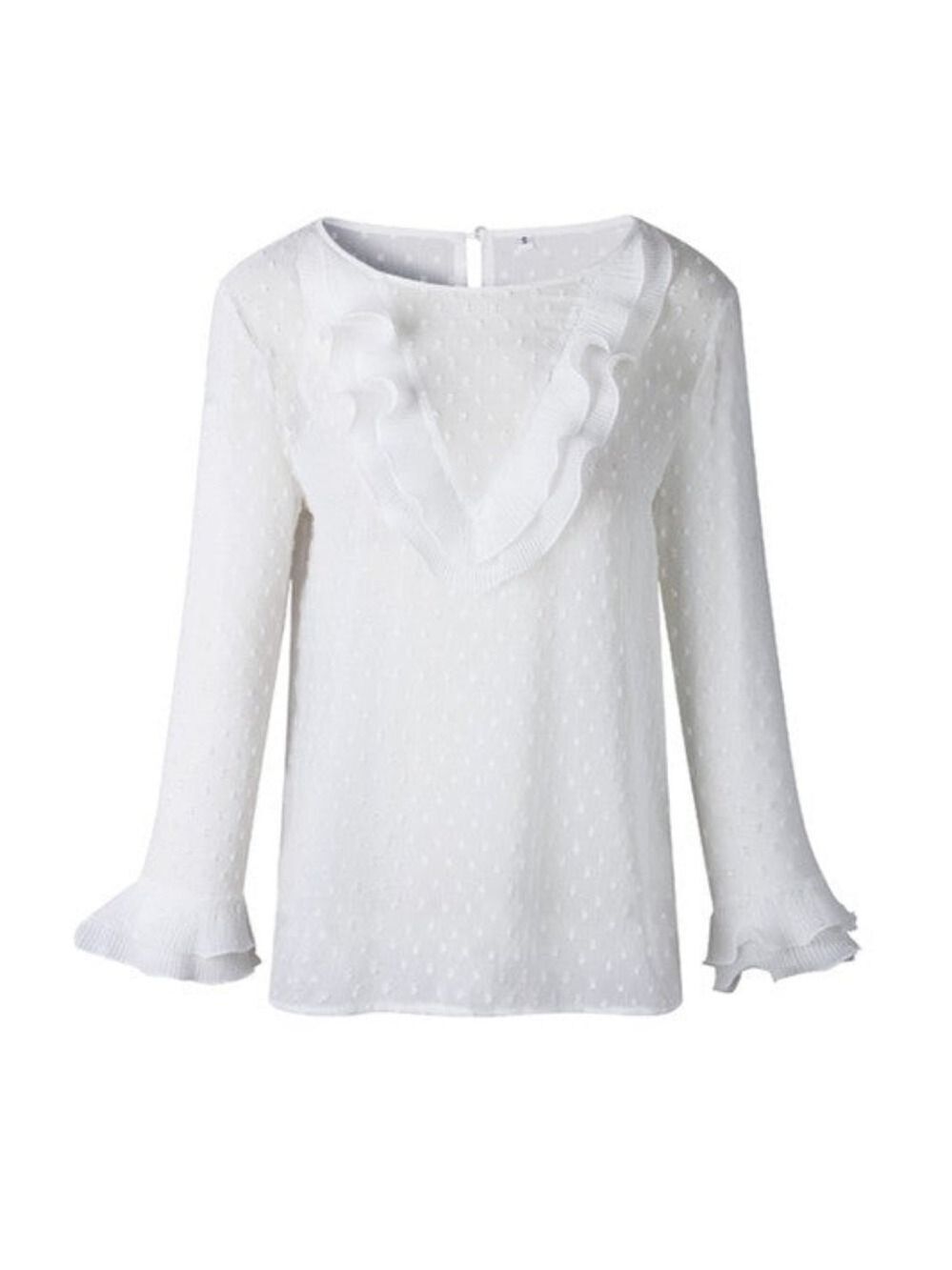 White Sheer Swiss Dot Ruffled Business Casual Blouse Size Small NWT - Picture 3 of 9